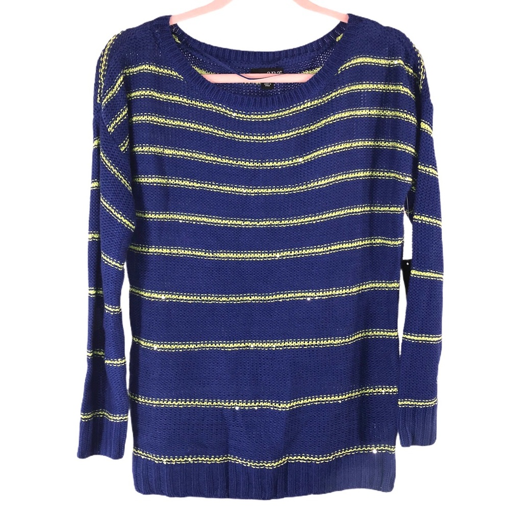 NWT A.N.A Striped Blue Gold Sweater, Size M